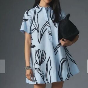 Anthropologie Light Blue and Black Patterned Shirt